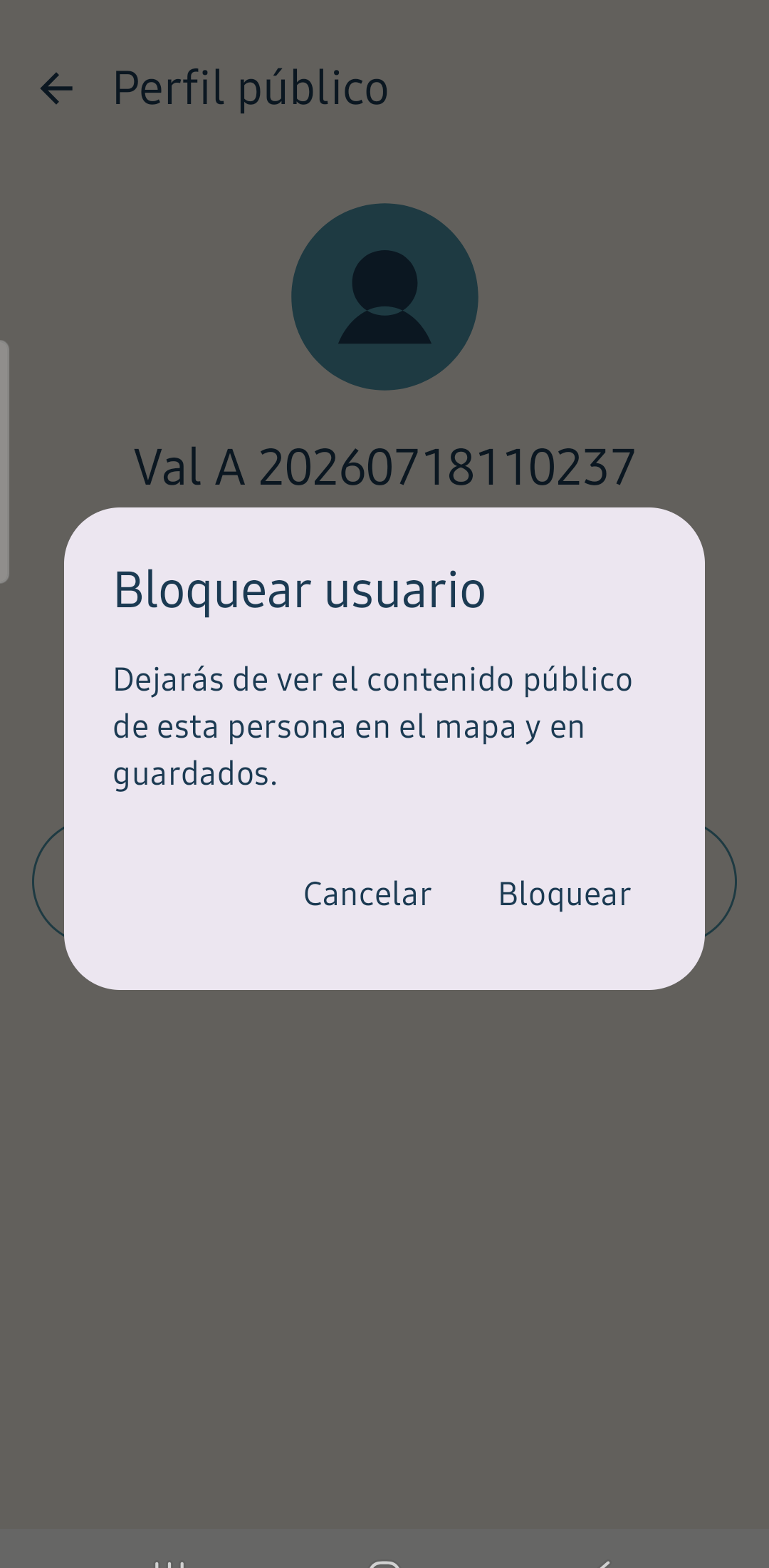 Diálogo de confirmación de bloqueo en Caladero